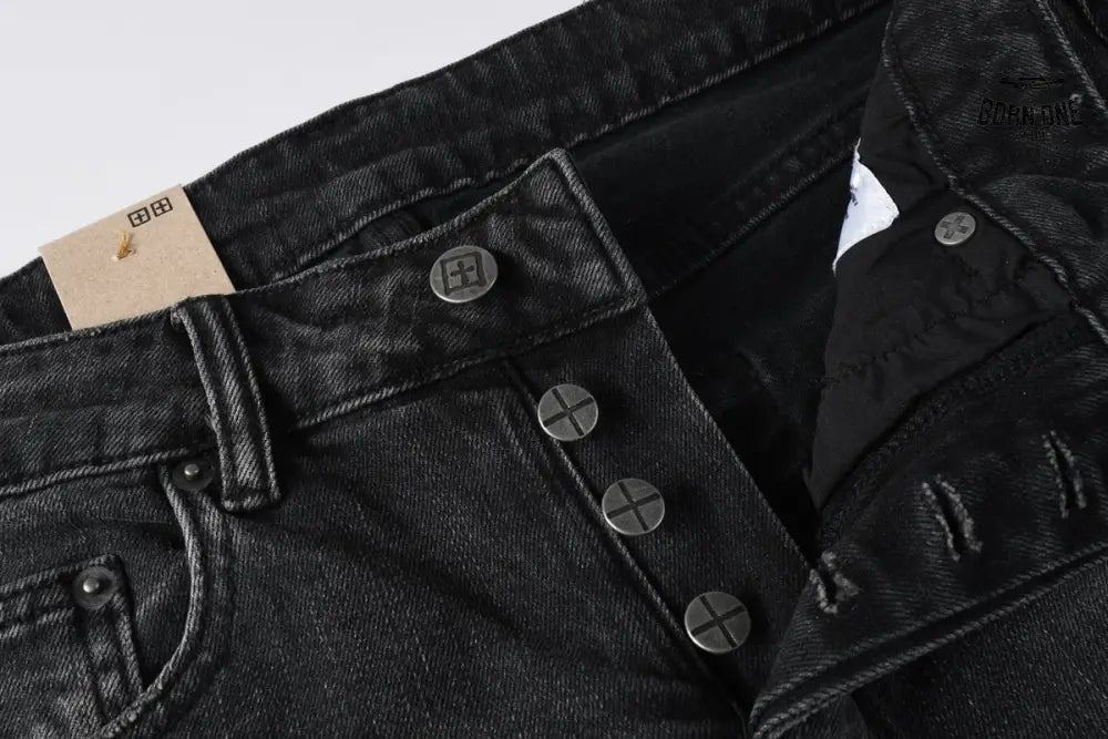 Calça Jeans Ksubi Preta Lavada Joelho Rasgado