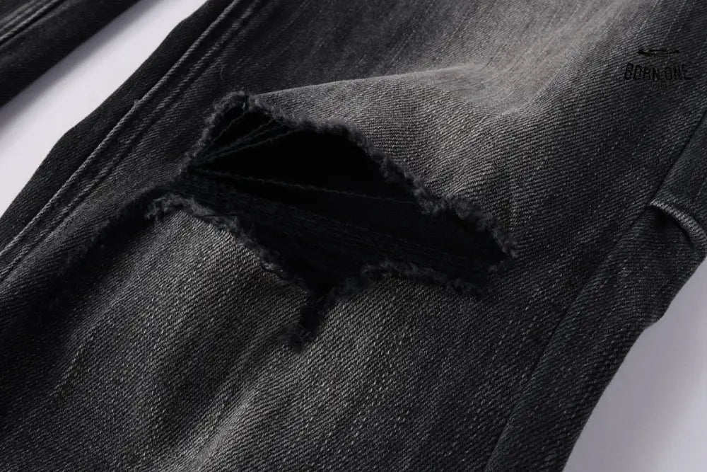 Calça Jeans Ksubi Preta Lavada Joelho Rasgado