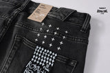 Calça Jeans Ksubi Preta Lavada Joelho Rasgado