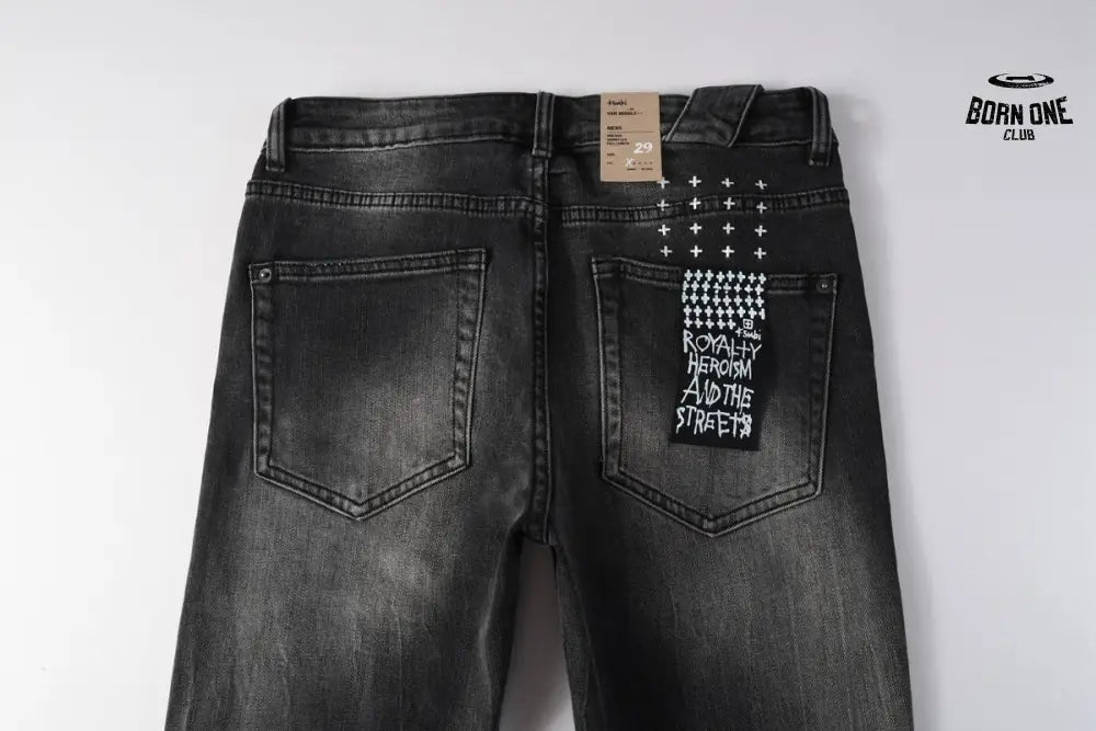 Calça Jeans Ksubi Preta Lavada Joelho Rasgado