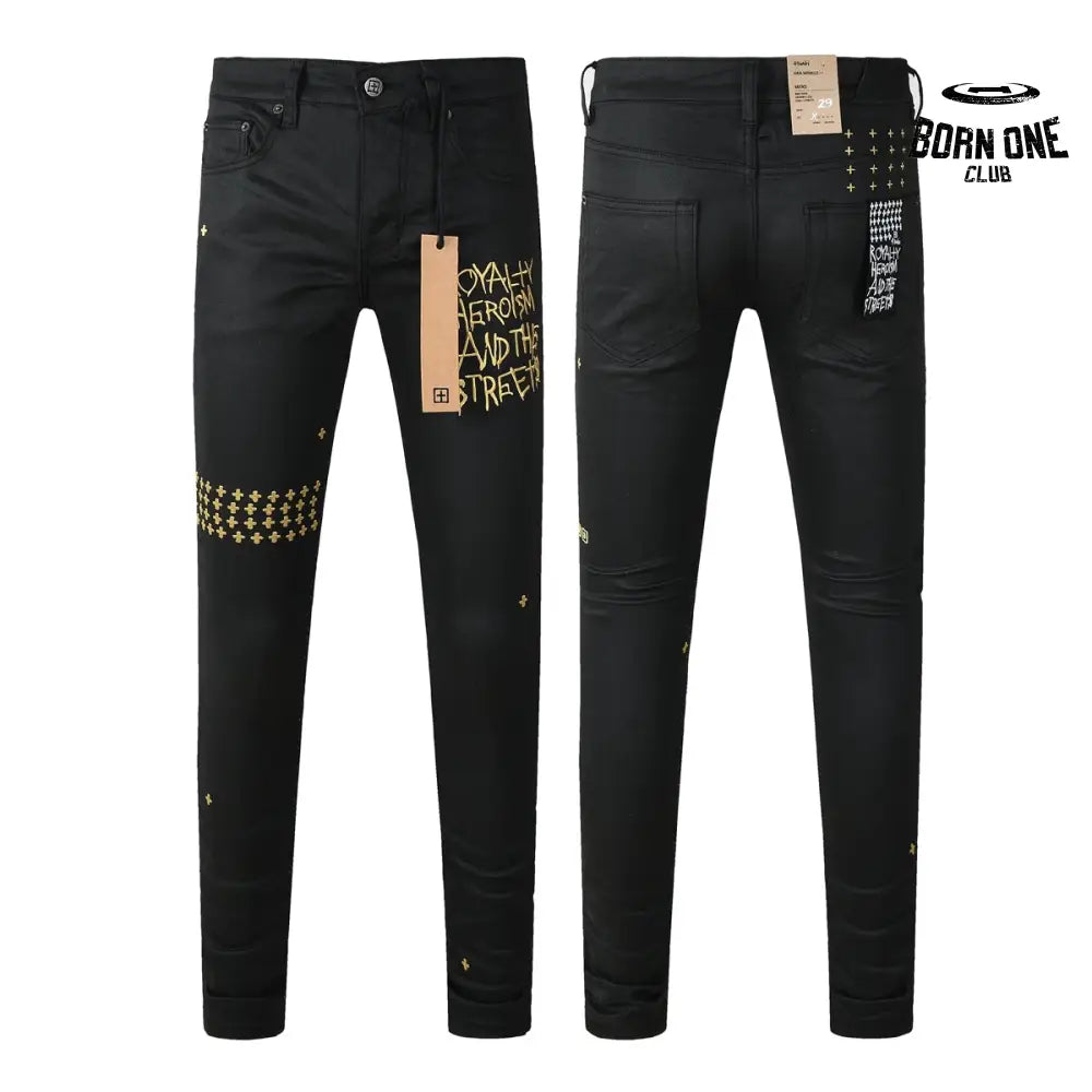 Calça Jeans Ksubi Preta Tachas Douradas