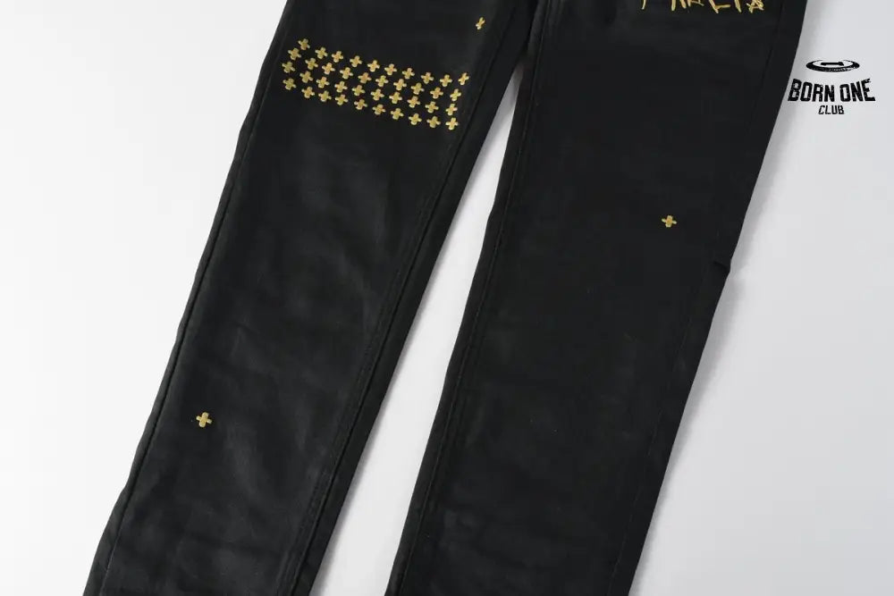 Calça Jeans Ksubi Preta Tachas Douradas