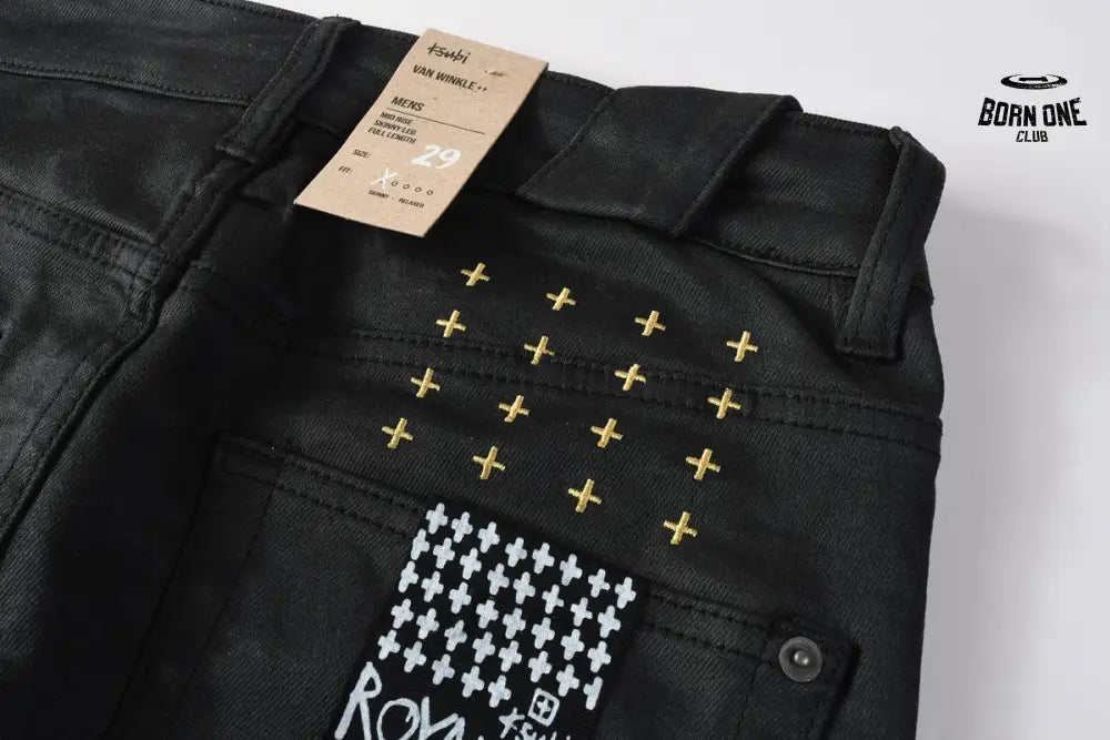 Calça Jeans Ksubi Preta Tachas Douradas