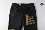 Calça Jeans Ksubi Preta Tachas Douradas