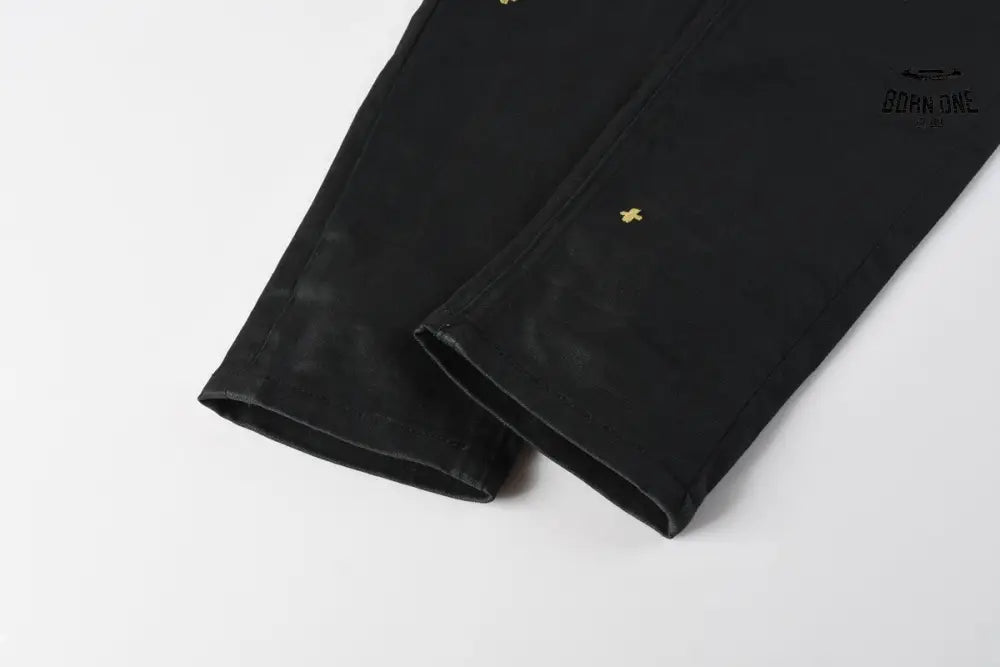 Calça Jeans Ksubi Preta Tachas Douradas
