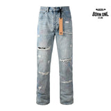 Calça Jeans Ksubi Reta Azul Claro Destroyed