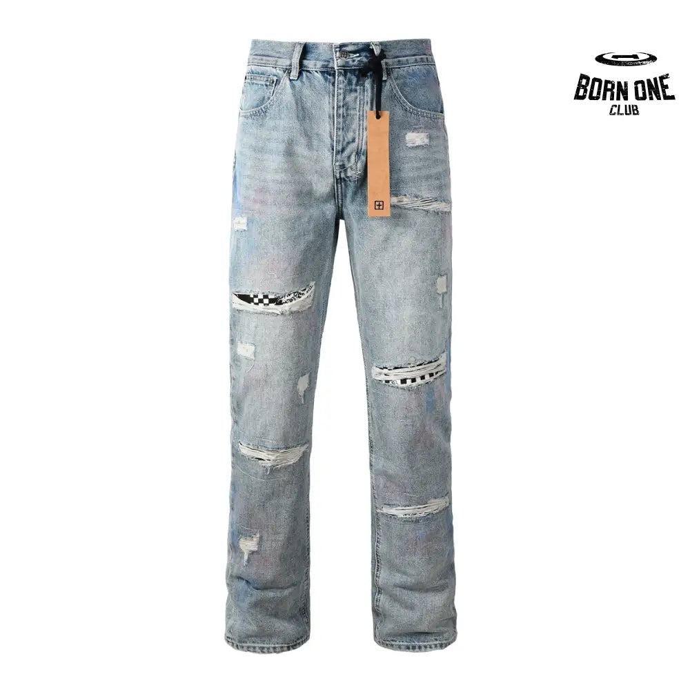 Calça Jeans Ksubi Reta Azul Claro Destroyed