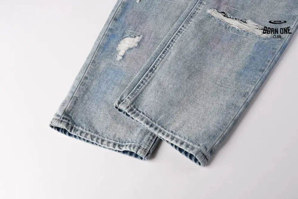 Calça Jeans Ksubi Reta Azul Claro Destroyed