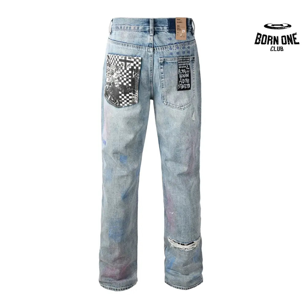 Calça Jeans Ksubi Reta Azul Claro Destroyed