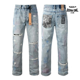 Calça Jeans Ksubi Reta Azul Claro Destroyed