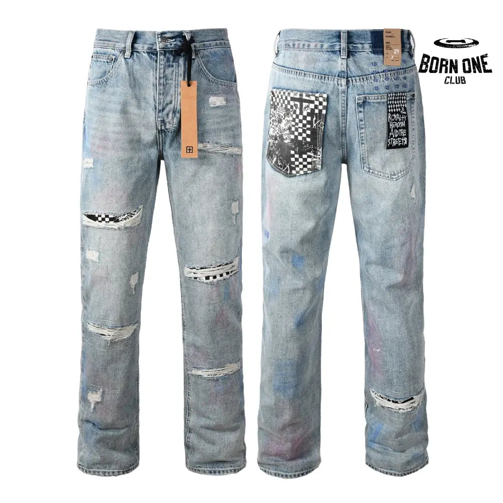 Calça Jeans Ksubi Reta Azul Claro Destroyed