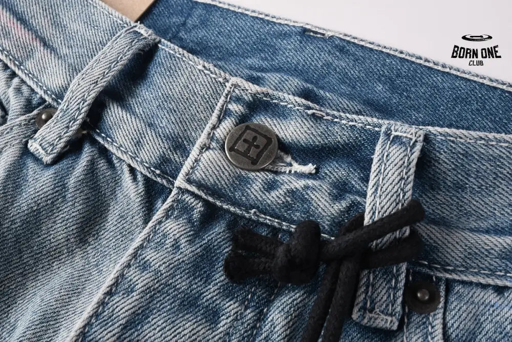 Calça Jeans Ksubi Reta Azul Claro Destroyed
