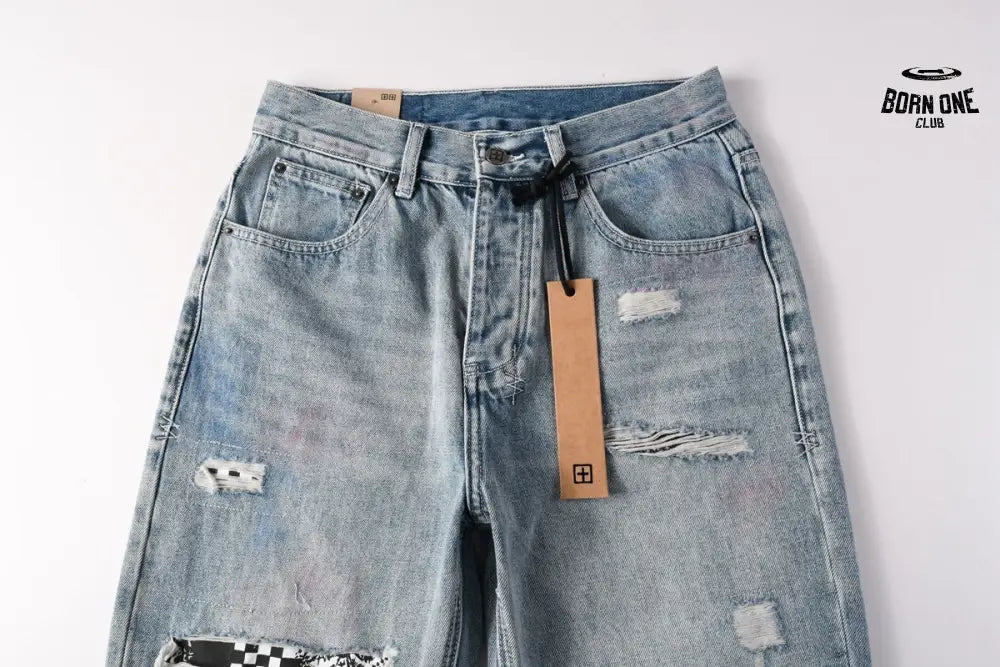 Calça Jeans Ksubi Reta Azul Claro Destroyed