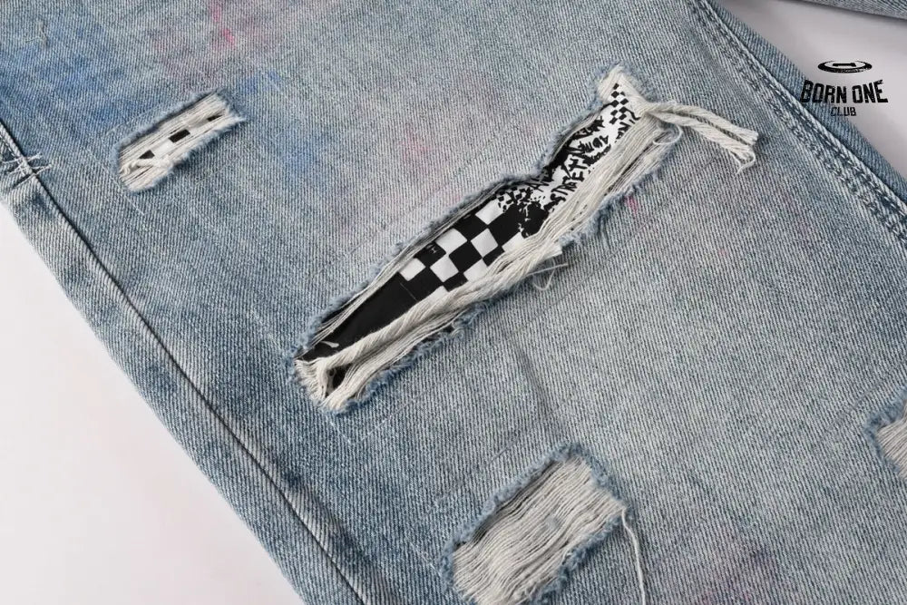 Calça Jeans Ksubi Reta Azul Claro Destroyed