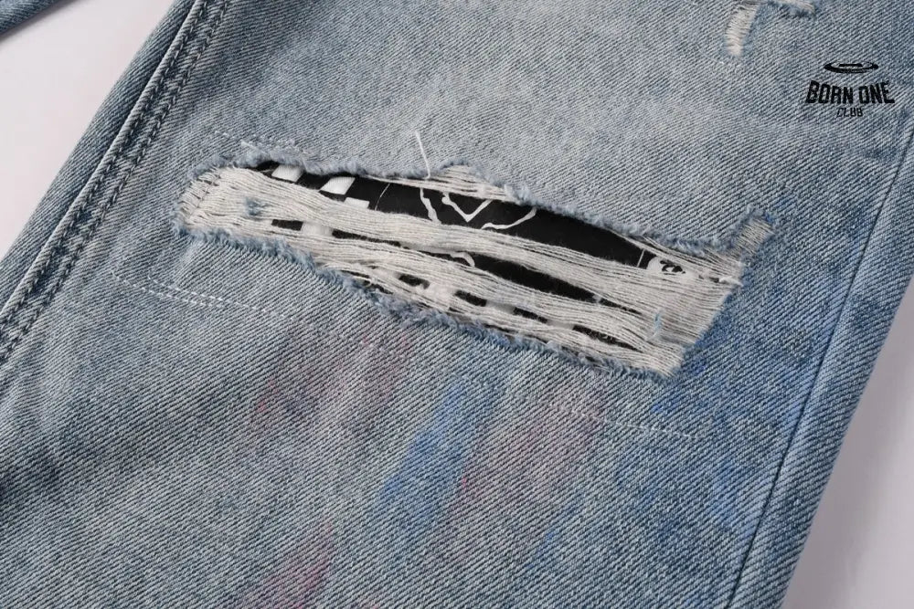 Calça Jeans Ksubi Reta Azul Claro Destroyed