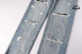 Calça Jeans Ksubi Reta Azul Claro Destroyed