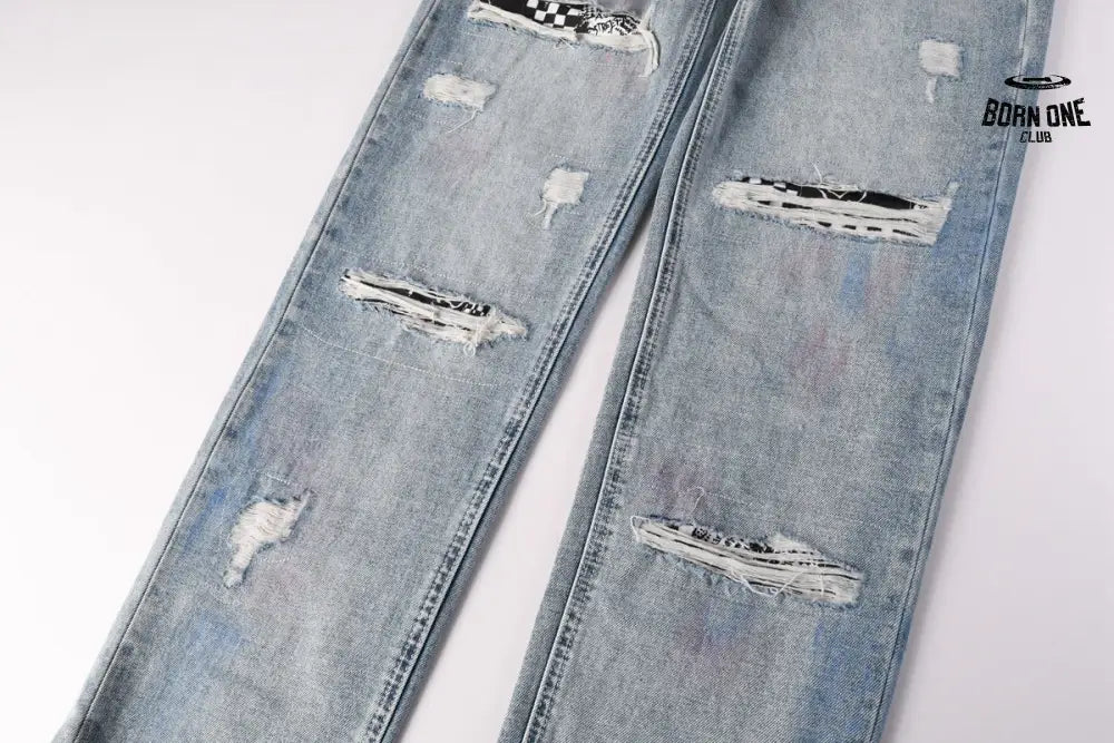 Calça Jeans Ksubi Reta Azul Claro Destroyed
