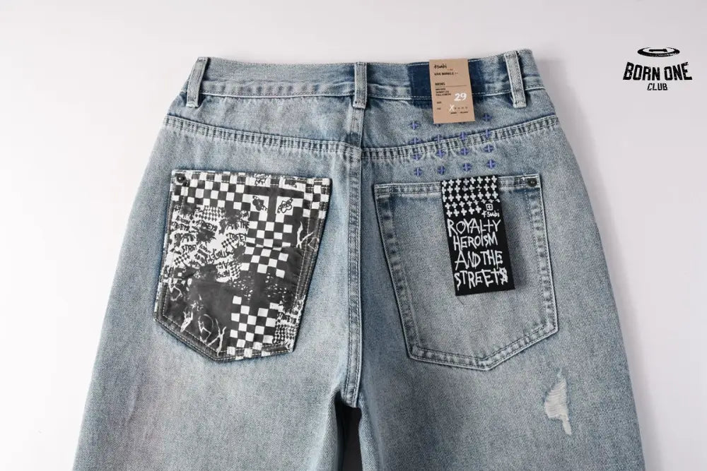 Calça Jeans Ksubi Reta Azul Claro Destroyed