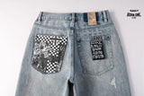 Calça Jeans Ksubi Reta Azul Claro Destroyed
