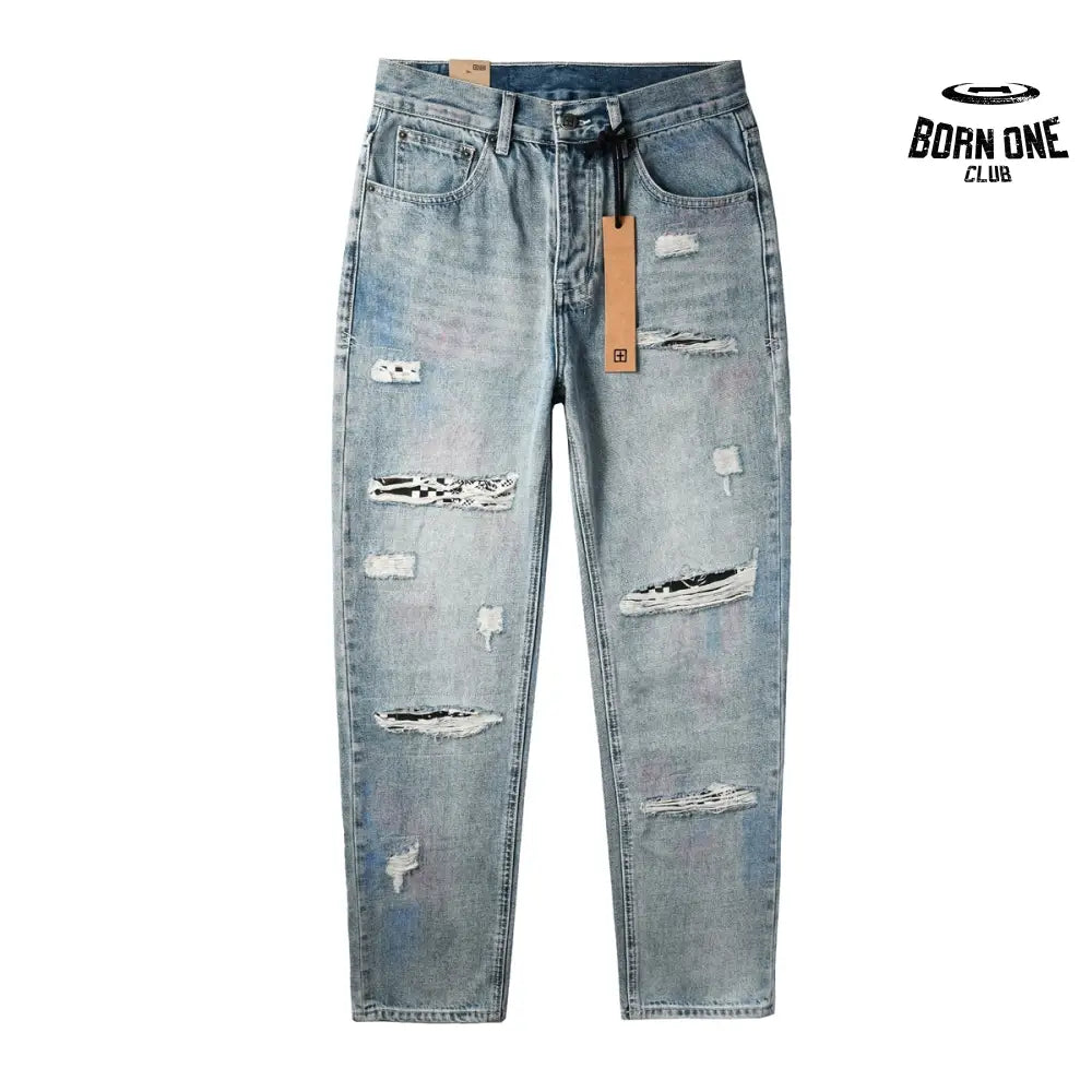 Calça Jeans Ksubi Reta Azul Claro Destroyed