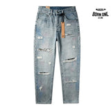 Calça Jeans Ksubi Reta Azul Claro Destroyed