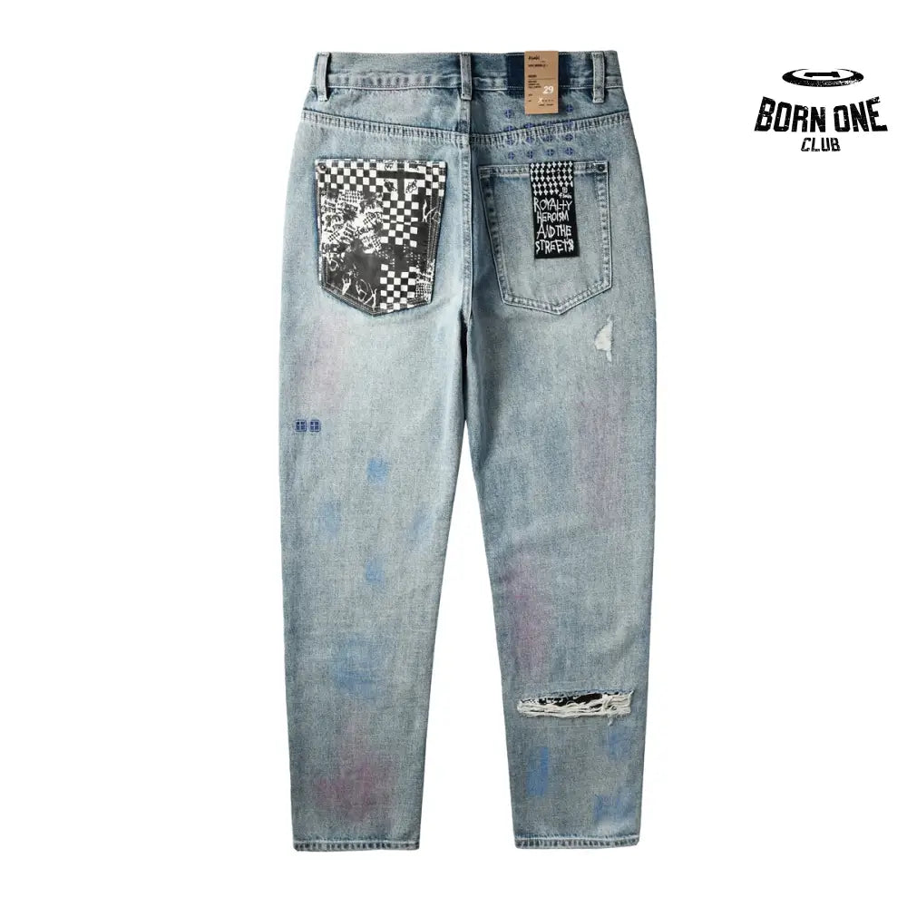 Calça Jeans Ksubi Reta Azul Claro Destroyed