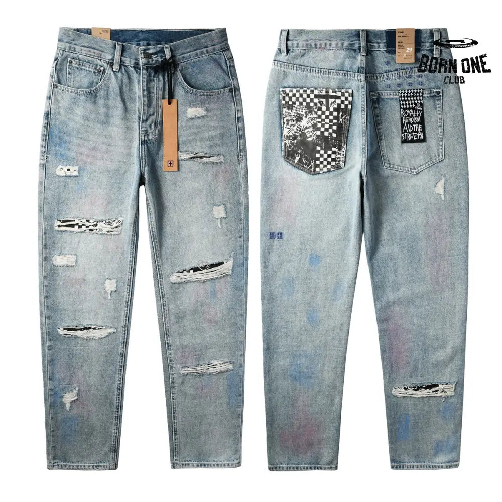 Calça Jeans Ksubi Reta Azul Claro Destroyed