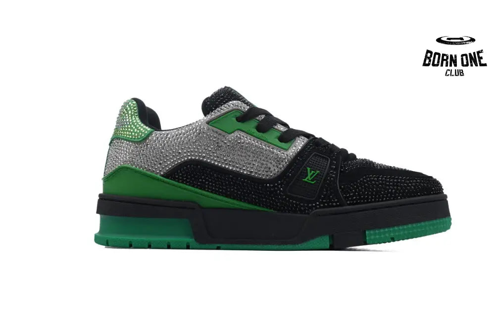 Louis Vuitton Trainer Crystal Black Green Grey Rhinestone