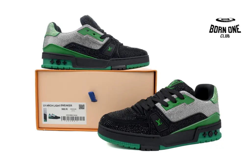 Louis Vuitton Trainer Crystal Black Green Grey Rhinestone