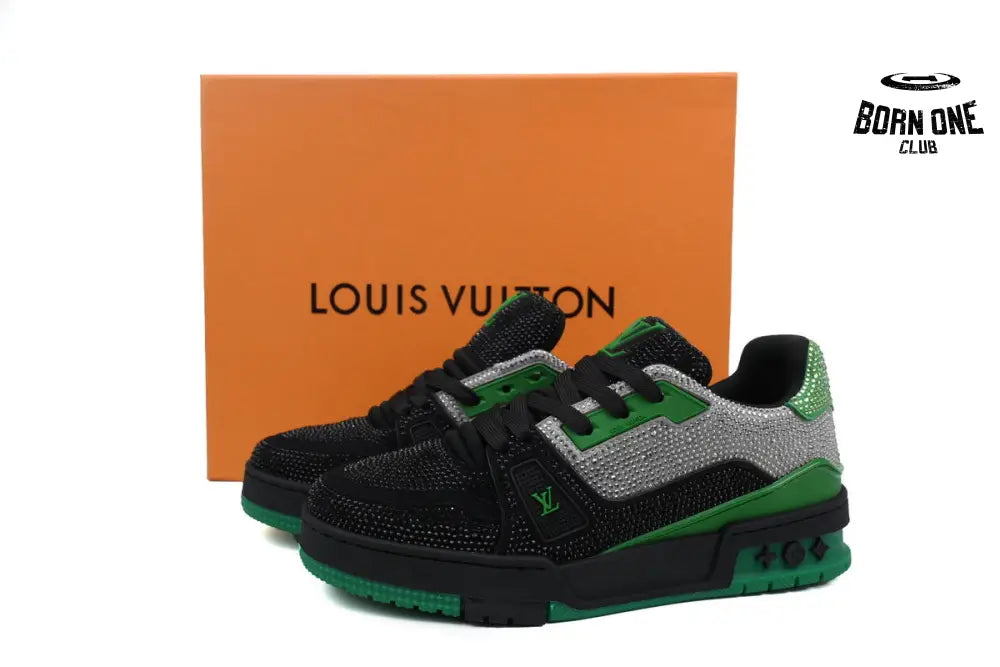 Louis Vuitton Trainer Crystal Black Green Grey Rhinestone