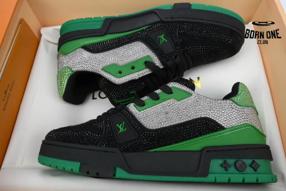 Louis Vuitton Trainer Crystal Black Green Grey Rhinestone