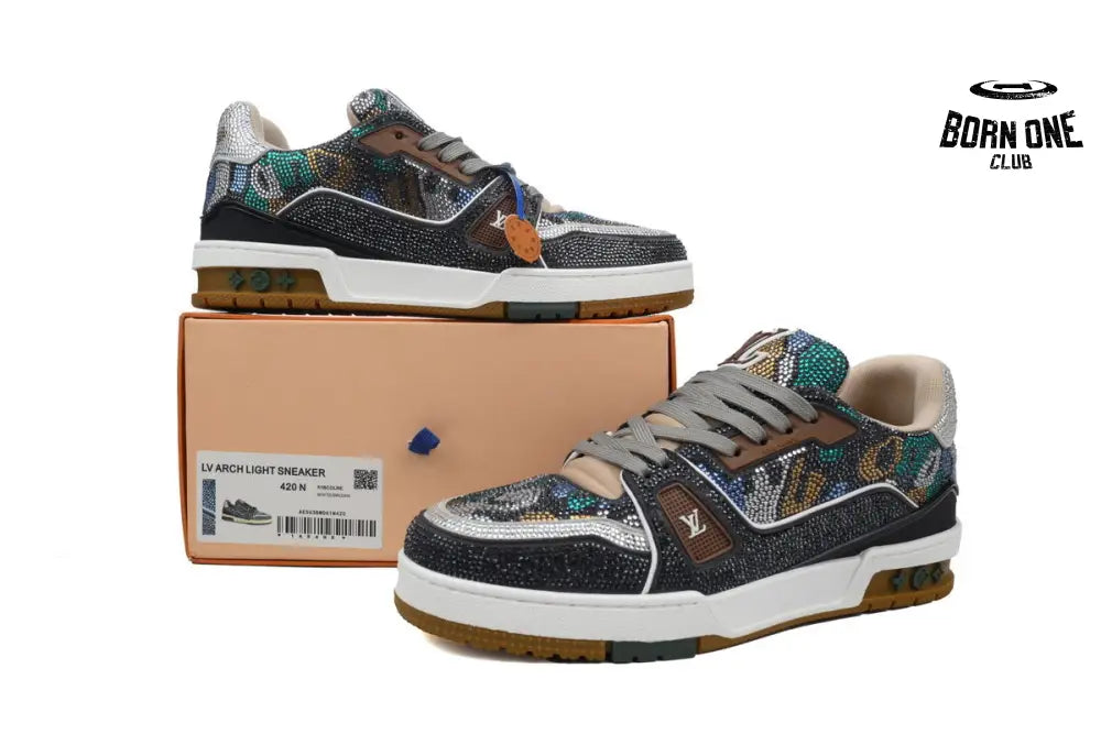 Louis Vuitton Trainer Khaki Camouflage Rhinestone
