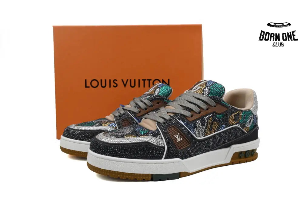 Louis Vuitton Trainer Khaki Camouflage Rhinestone