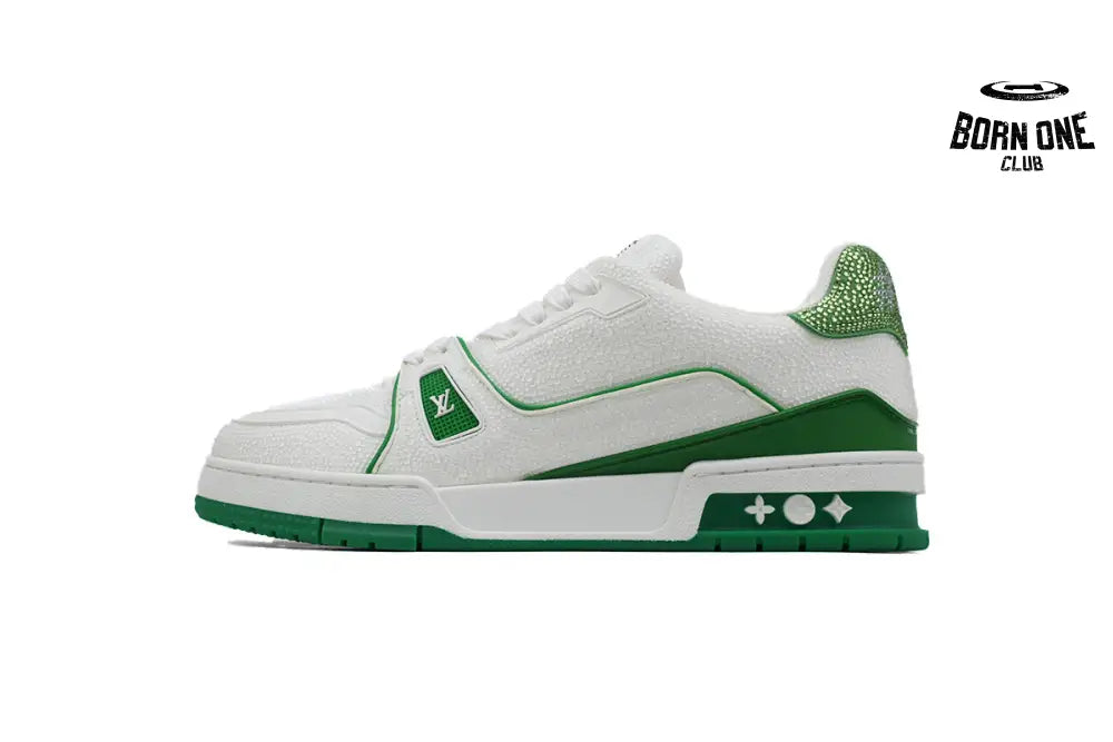 Louis Vuitton Trainer White Rhinestone Green Rhinestone Tail