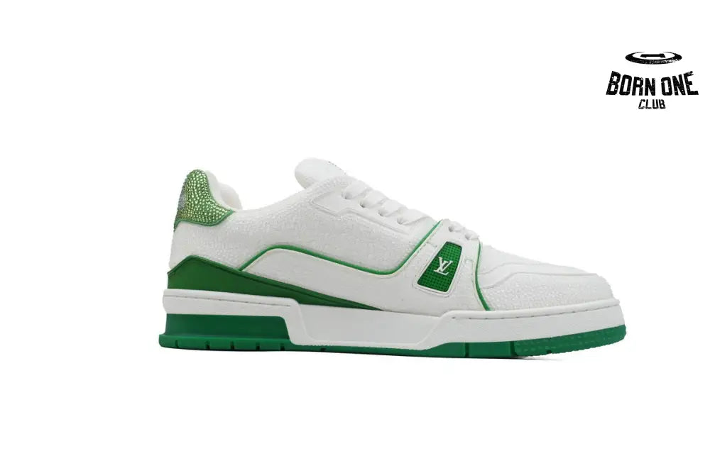 Louis Vuitton Trainer White Rhinestone Green Rhinestone Tail