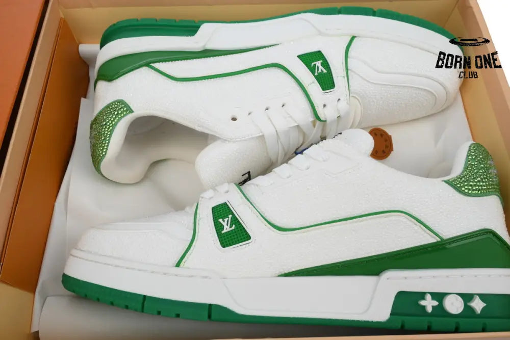 Louis Vuitton Trainer White Rhinestone Green Rhinestone Tail