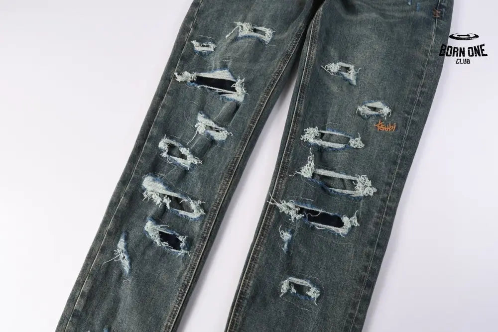 Calça Jeans Ksubi Azul Esverdeada Destroyed