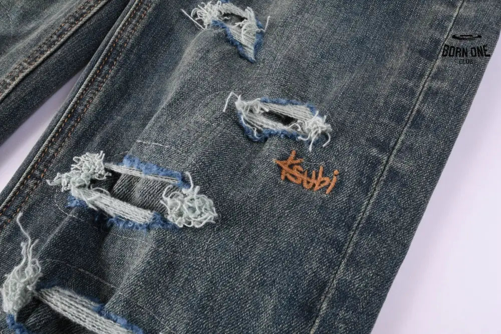 Calça Jeans Ksubi Azul Esverdeada Destroyed