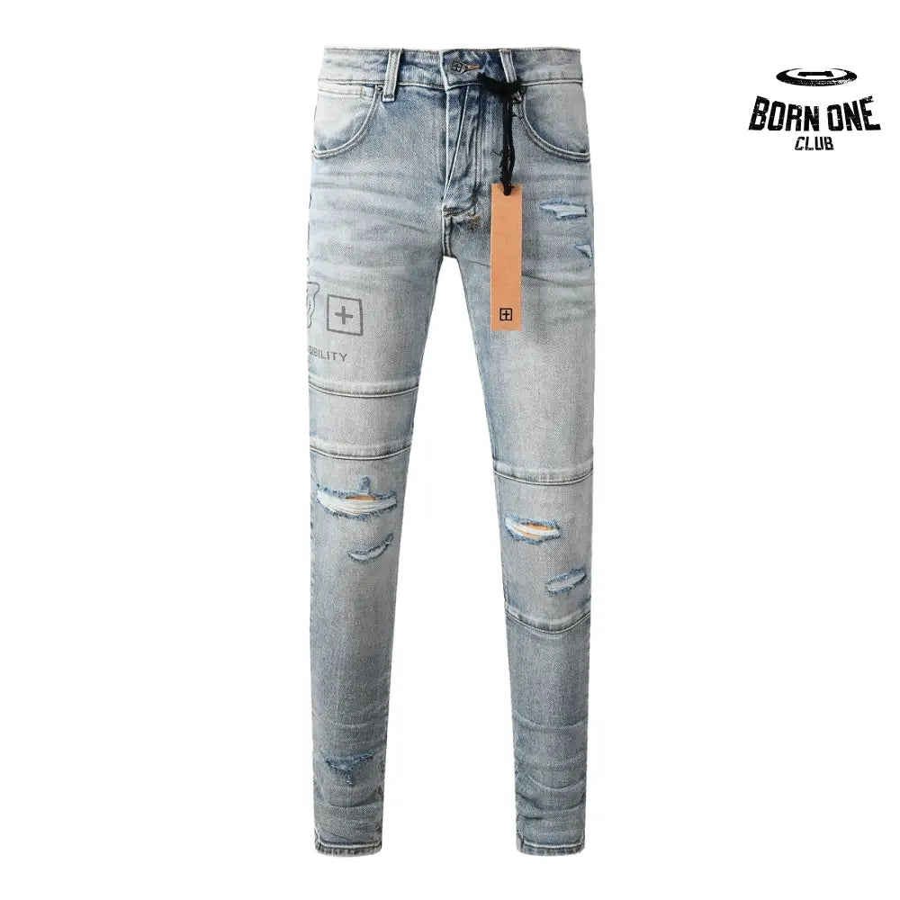 Calça Jeans Ksubi Azul Claro Patches Retangulares