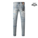 Calça Jeans Ksubi Azul Claro Patches Retangulares