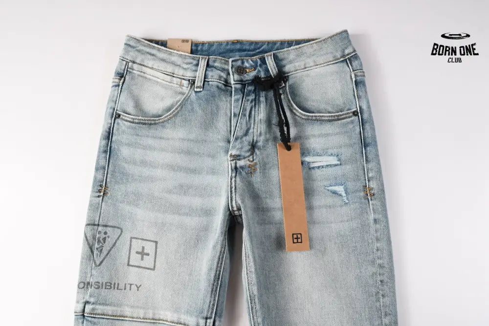 Calça Jeans Ksubi Azul Claro Patches Retangulares