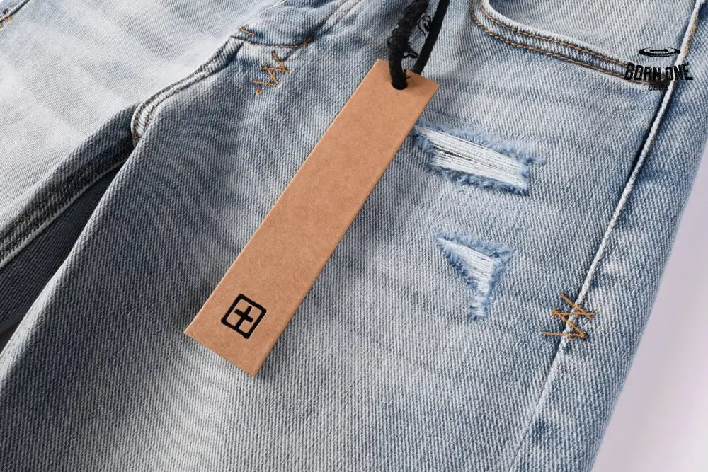 Calça Jeans Ksubi Azul Claro Patches Retangulares