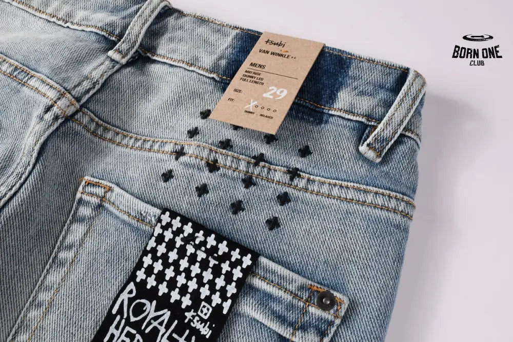 Calça Jeans Ksubi Azul Claro Patches Retangulares
