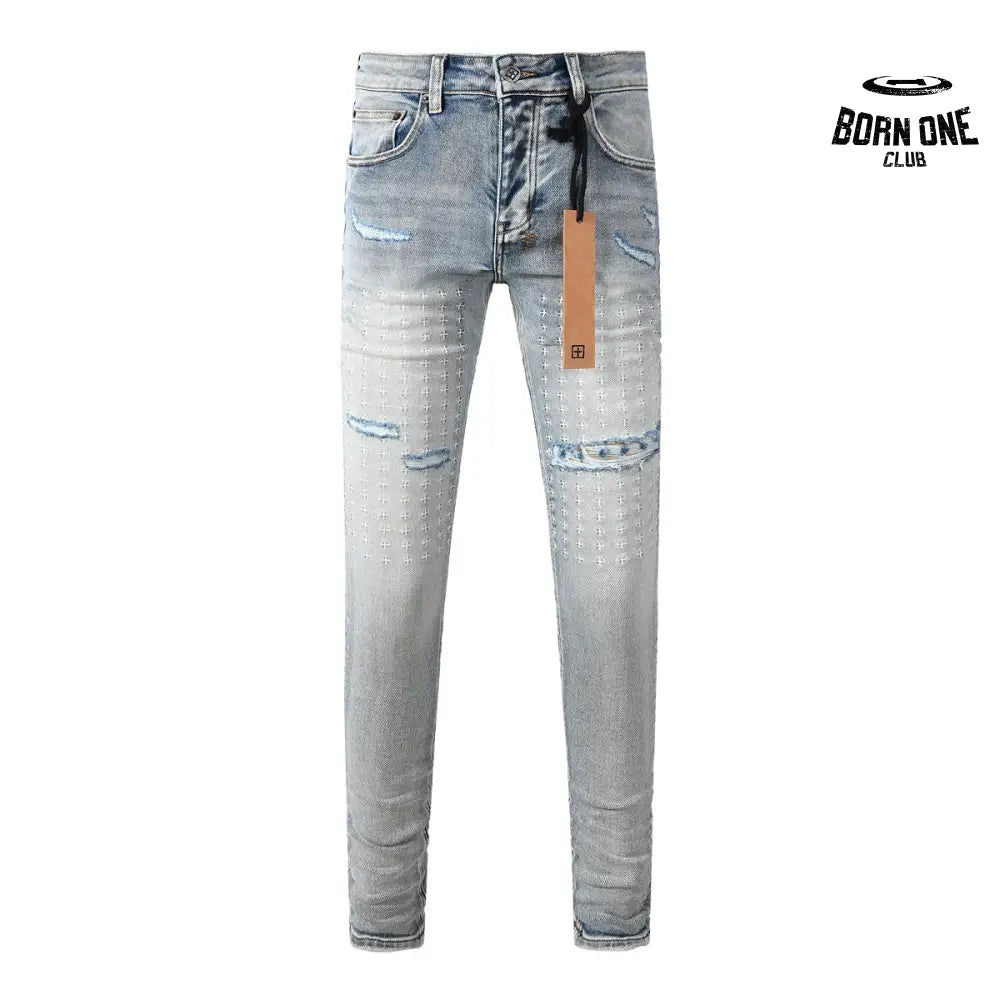 Calça Jeans Ksubi Cinza Claro Patches Retangulares