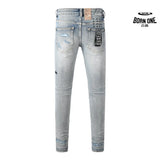 Calça Jeans Ksubi Cinza Claro Patches Retangulares