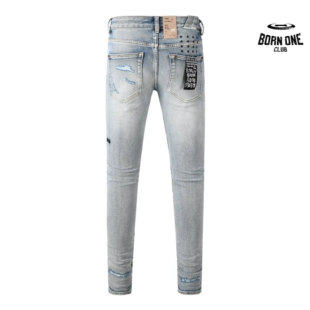 Calça Jeans Ksubi Cinza Claro Patches Retangulares