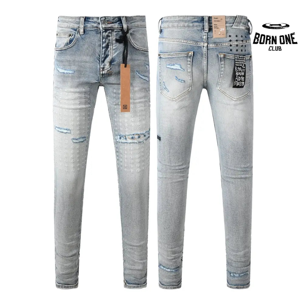 Calça Jeans Ksubi Cinza Claro Patches Retangulares