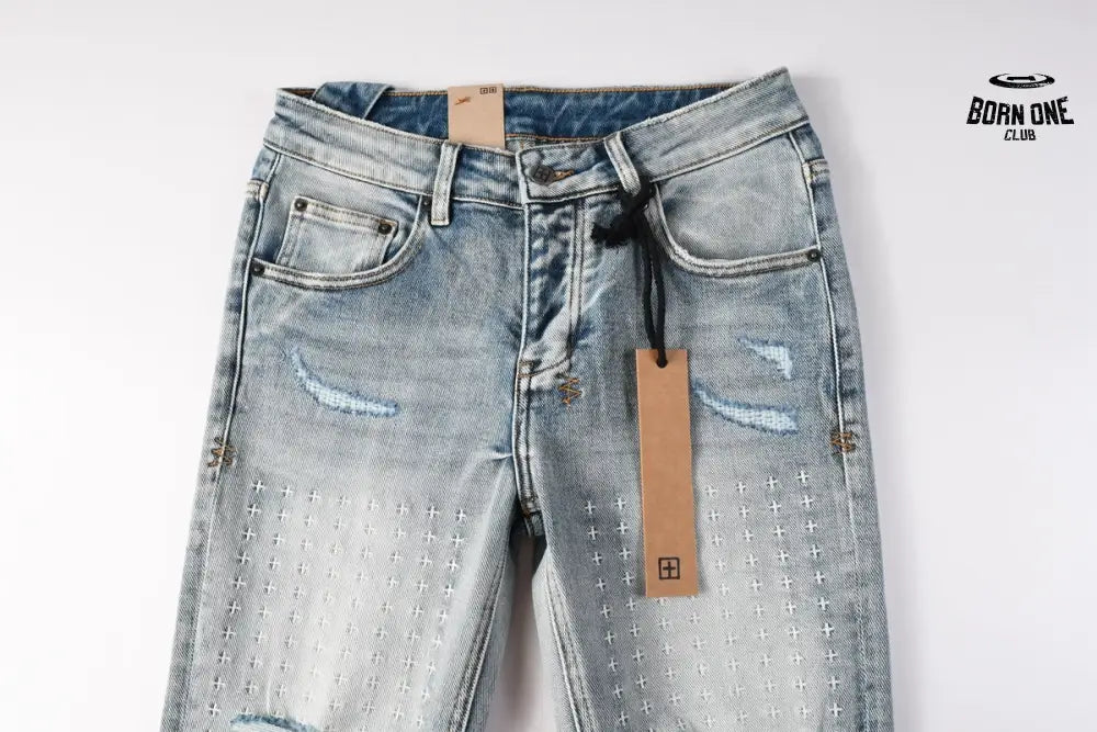 Calça Jeans Ksubi Cinza Claro Patches Retangulares