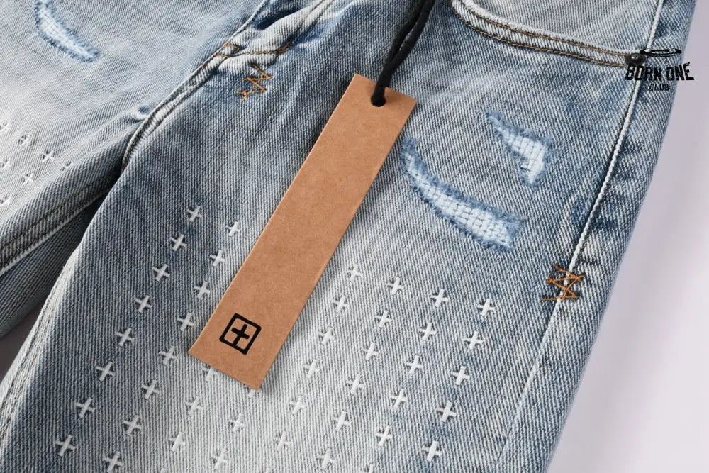 Calça Jeans Ksubi Cinza Claro Patches Retangulares