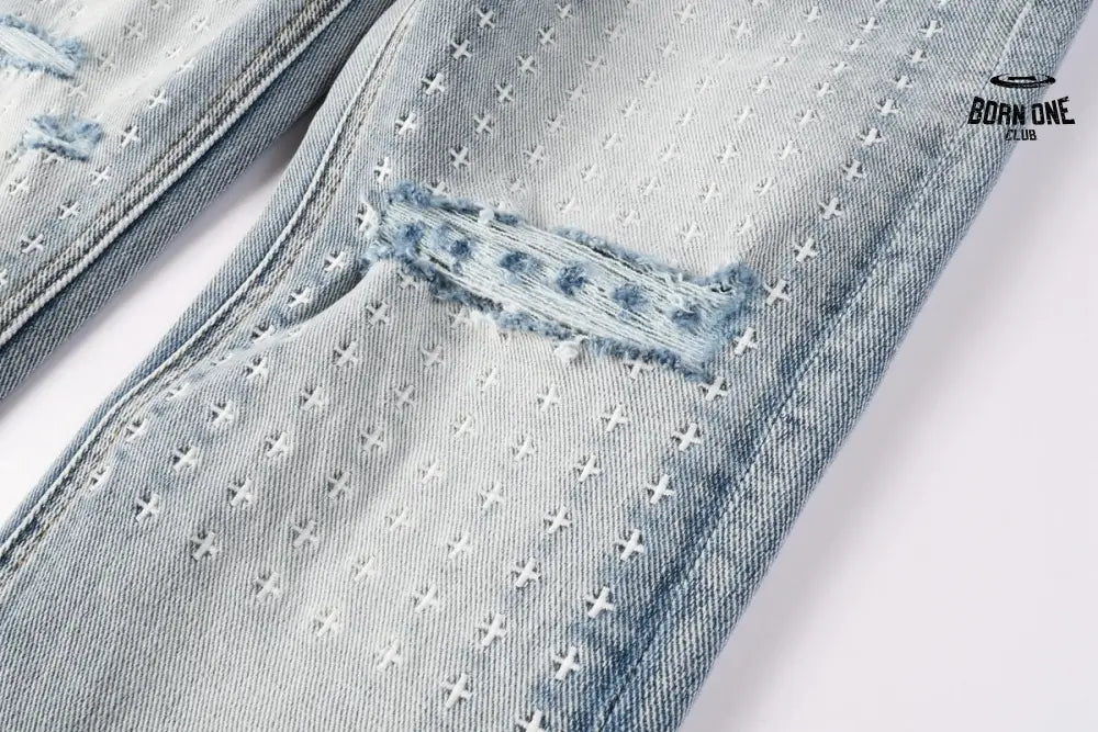 Calça Jeans Ksubi Cinza Claro Patches Retangulares